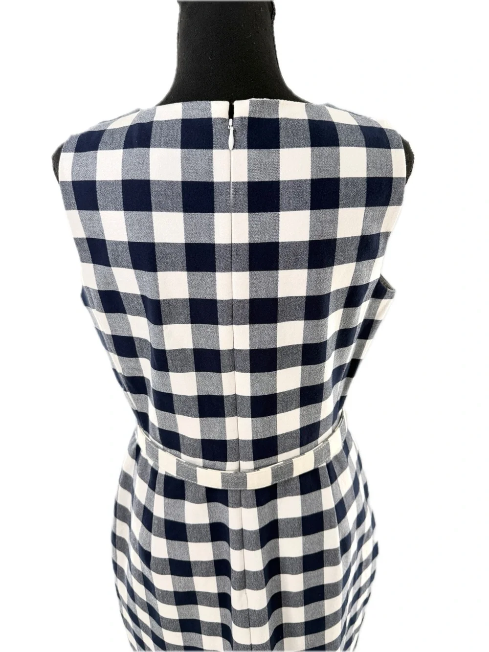 J. Crew Belted Gingham Sheath Dress in Bi-Stretch Cotton Navy and White Size 8